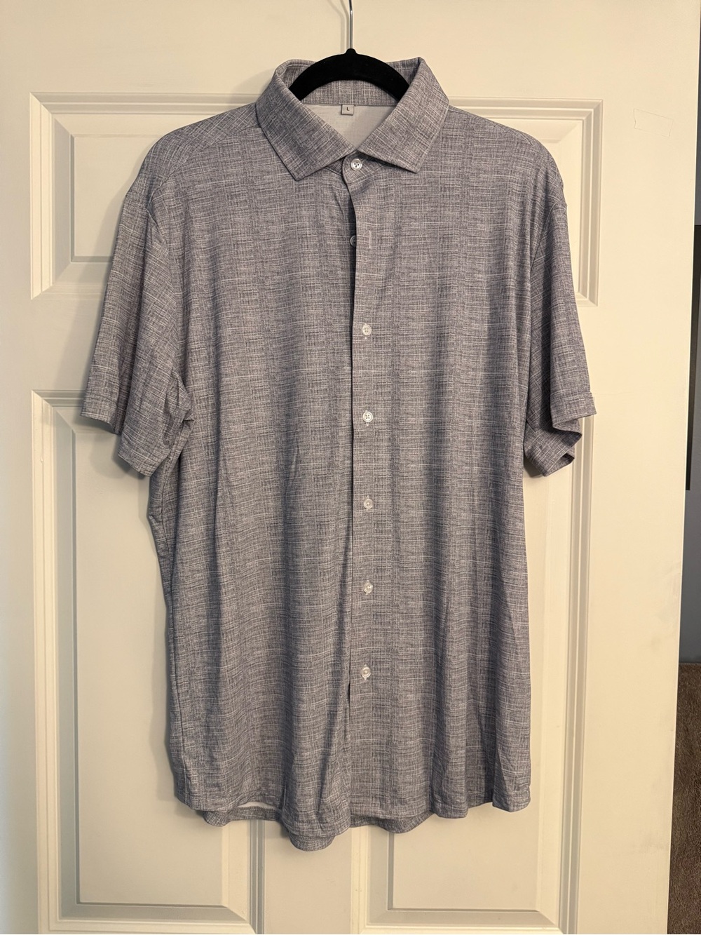 Men's Short-Sleeve Polo Button-Up Shirt in Light Blue-Gray